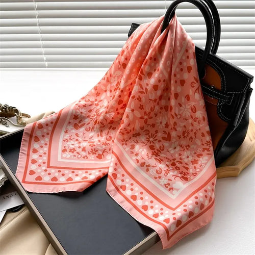 Luxury Print Silk Feeling Square Scarf Women Spring Neck Tie Shawl