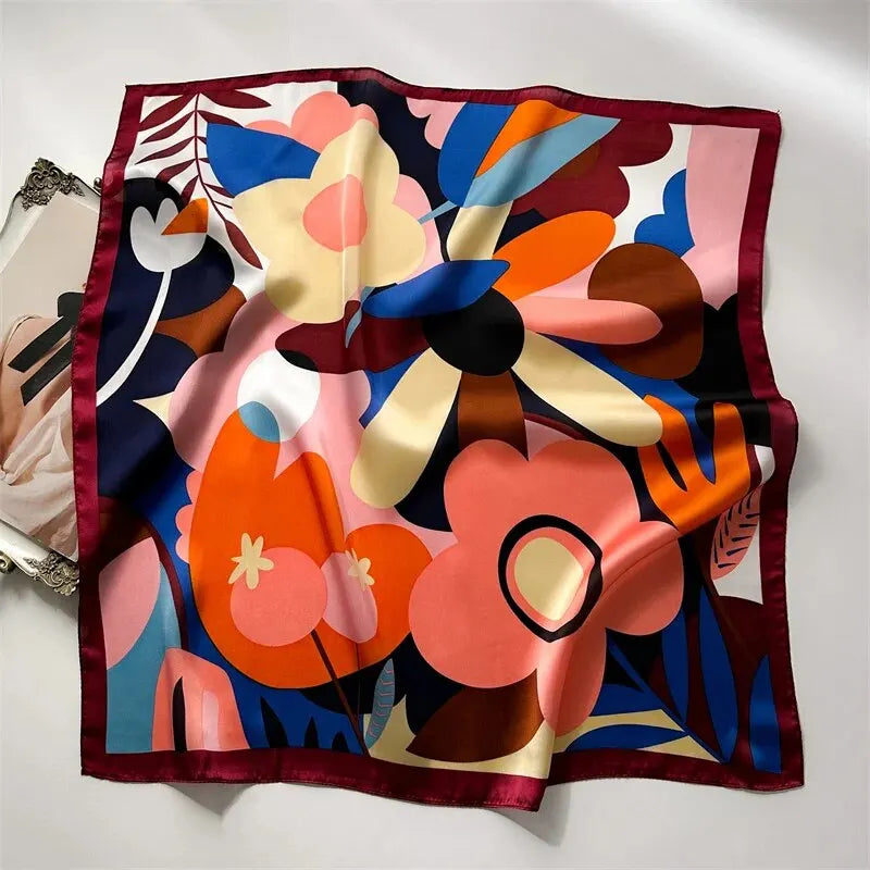 Luxury Print Silk Feeling Square Scarf Women Spring Neck Tie Shawl