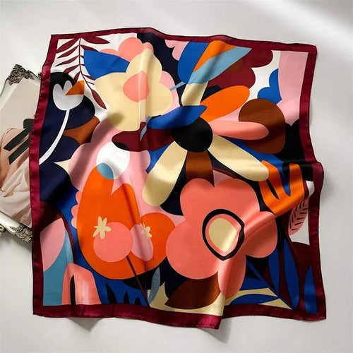Luxury Print Silk Feeling Square Scarf Women Spring Neck Tie Shawl
