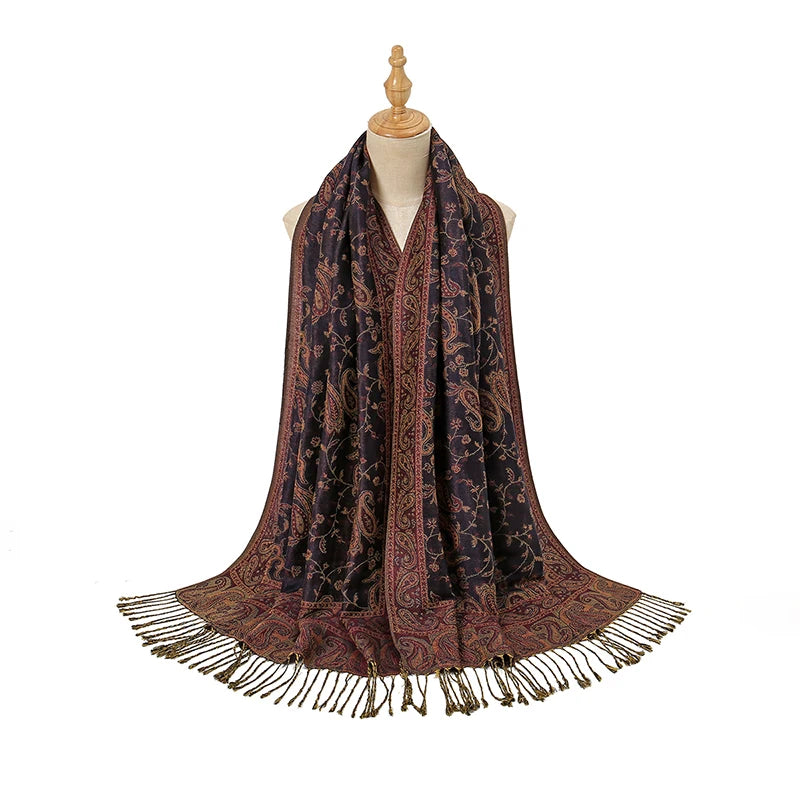 Ethnic Paisley Embroidery Viscose Hijab Retro Cashew Cotton Muslim