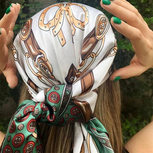 Satin Square Scarf Women Muslim Hijab Elegant 2023 Print Silk