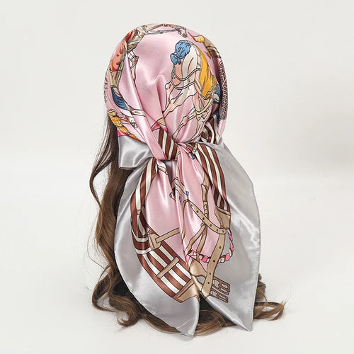 Satin Square Scarf Women Muslim Hijab Elegant 2023 Print Silk