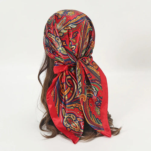 Satin Square Scarf Women Muslim Hijab Elegant 2023 Print Silk