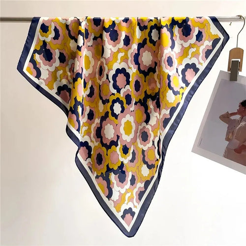 Luxury Print Silk Feeling Square Scarf Women Spring Neck Tie Shawl