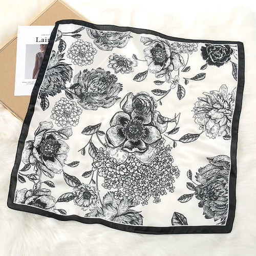 Luxury Print Satin Silk Square Scarf for Women Shawl Hijab Neckerchief