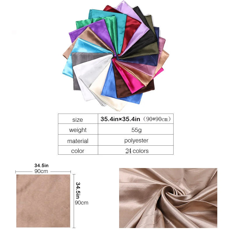 90*90cm Silk Scarves Women Square Satin Hijab Scarf Plain Handkerchief