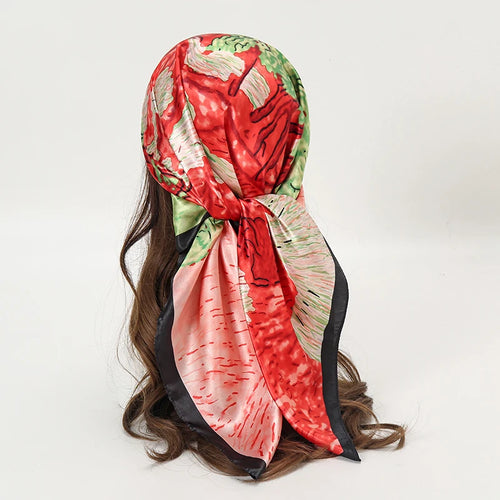 Satin Square Scarf Women Muslim Hijab Elegant 2023 Print Silk