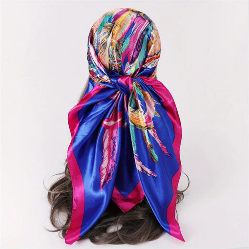 Satin Square Scarf Women Muslim Hijab Elegant 2023 Print Silk