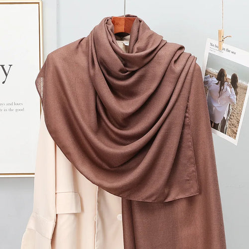 Plain Stripe Cotton Scarf for Women Winter Warm Tassel Linen Pashmina