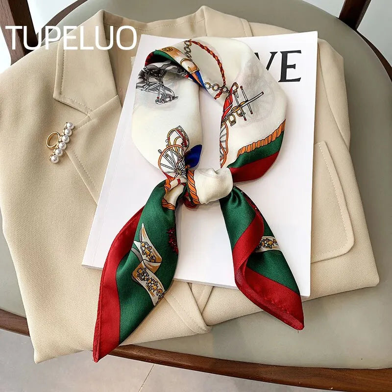 Luxury Print Silk Feeling Square Scarf Women Spring Neck Tie Shawl