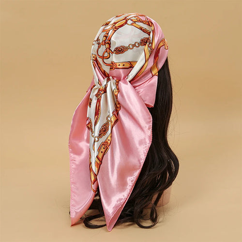 Satin Square Scarf Women Muslim Hijab Elegant 2023 Print Silk