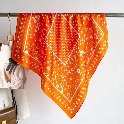 Luxury Print Silk Feeling Square Scarf Women Spring Neck Tie Shawl