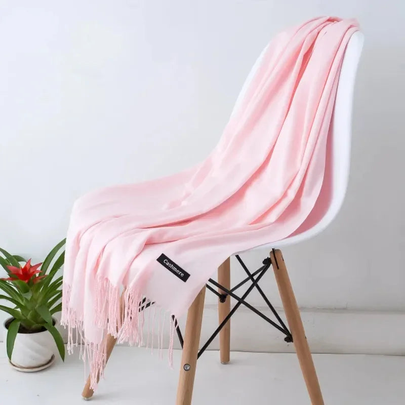 Fashion Solid Color 2023 Women Scarf Winter Hijabs Tessale Tassels