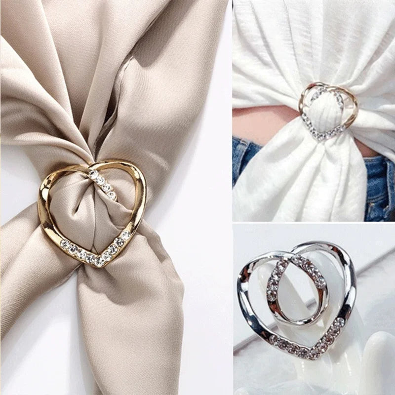 Adjustable Knot Scarf Buckle Pin - Decorative Crystal Silk Brooch Clip