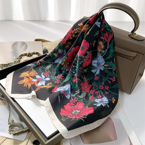 Luxury Print Silk Feeling Square Scarf Women Spring Neck Tie Shawl
