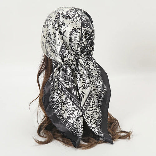 Satin Square Scarf Women Muslim Hijab Elegant 2023 Print Silk