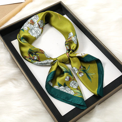 Luxury Print Satin Silk Square Scarf for Women Shawl Hijab Neckerchief