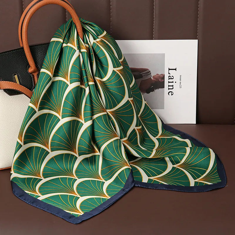 Luxury Print Satin Silk Square Scarf for Women Shawl Hijab Neckerchief