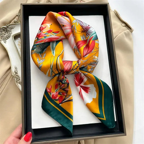 Luxury Print Silk Feeling Square Scarf Women Spring Neck Tie Shawl