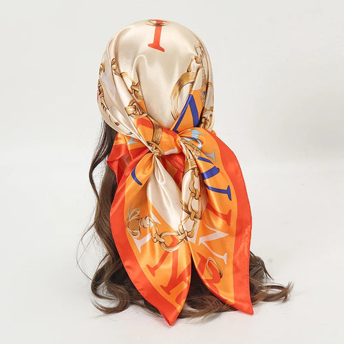 Satin Square Scarf Women Muslim Hijab Elegant 2023 Print Silk
