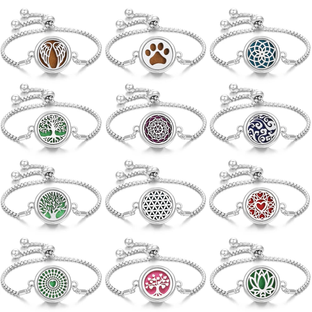 Tree of Life Aromatherapy Bracelet Open Lockets Bangle Essential Oil