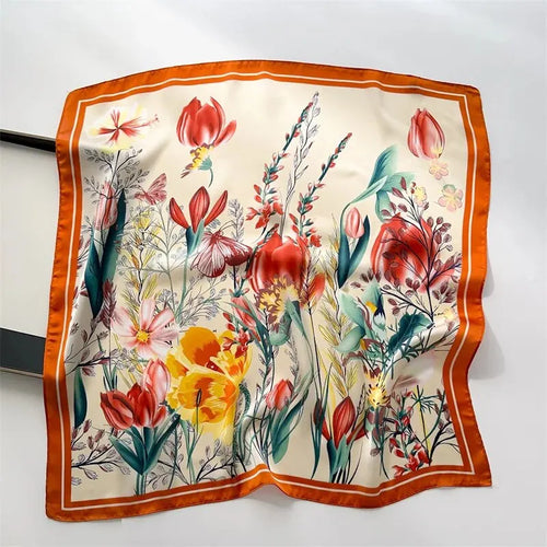 Luxury Print Silk Feeling Square Scarf Women Spring Neck Tie Shawl