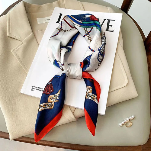 Luxury Print Silk Feeling Square Scarf Women Spring Neck Tie Shawl