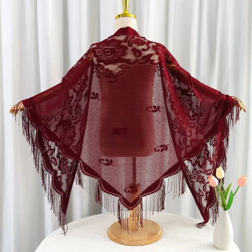 Cross-border new light and breathable monochrome lace tassel shawl