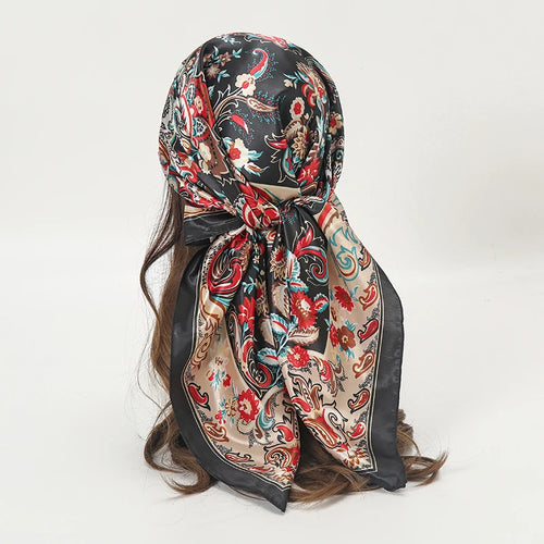 Satin Square Scarf Women Muslim Hijab Elegant 2023 Print Silk