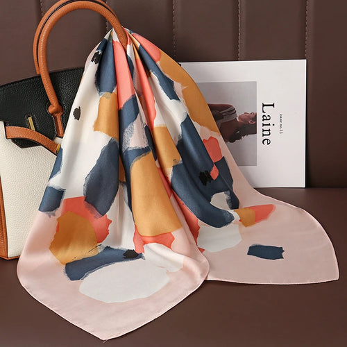 Luxury Print Satin Silk Square Scarf for Women Shawl Hijab Neckerchief