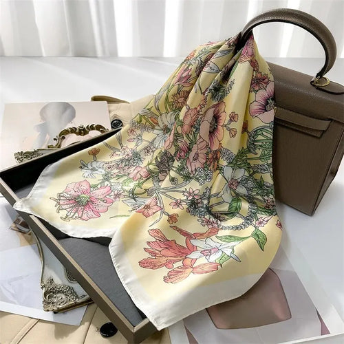 Luxury Print Silk Feeling Square Scarf Women Spring Neck Tie Shawl