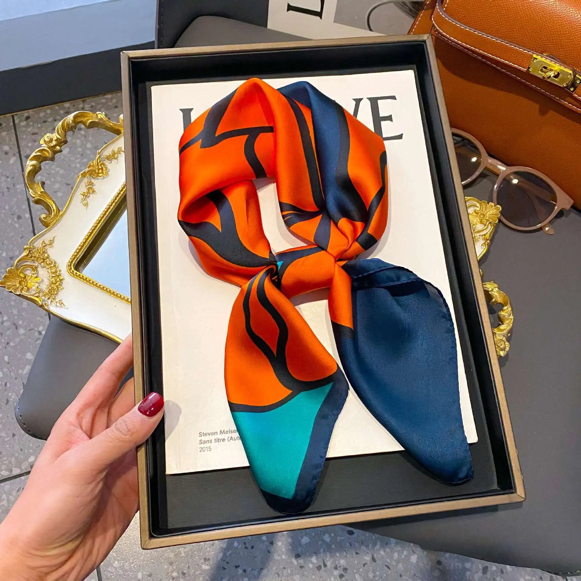 Fashion Luxury Brand 70cm Silk Square Scarf Women Satin Neck Tie