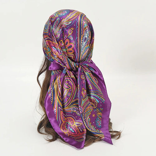 Satin Square Scarf Women Muslim Hijab Elegant 2023 Print Silk