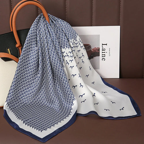 Luxury Print Satin Silk Square Scarf for Women Shawl Hijab Neckerchief