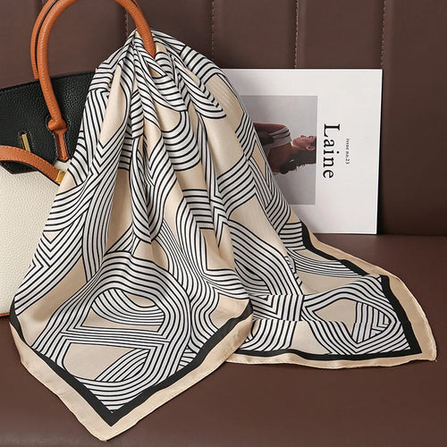 Luxury Print Satin Silk Square Scarf for Women Shawl Hijab Neckerchief