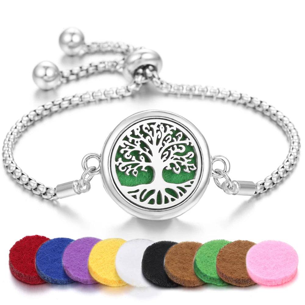 Tree of Life Aromatherapy Bracelet Open Lockets Bangle Essential Oil