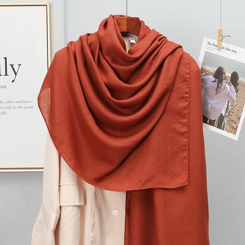 Plain Stripe Cotton Scarf for Women Winter Warm Tassel Linen Pashmina