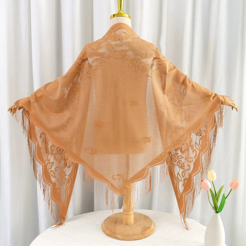 Cross-border new light and breathable monochrome lace tassel shawl