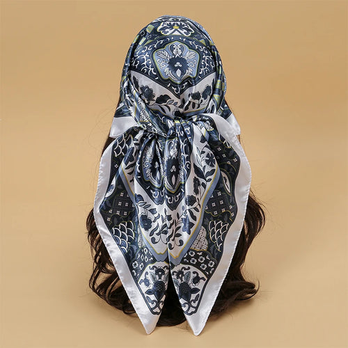 Satin Square Scarf Women Muslim Hijab Elegant 2023 Print Silk