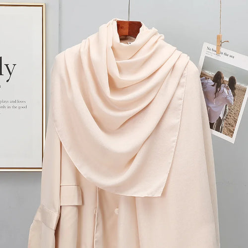 Plain Stripe Cotton Scarf for Women Winter Warm Tassel Linen Pashmina