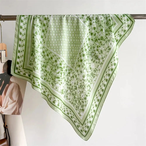 Luxury Print Silk Feeling Square Scarf Women Spring Neck Tie Shawl