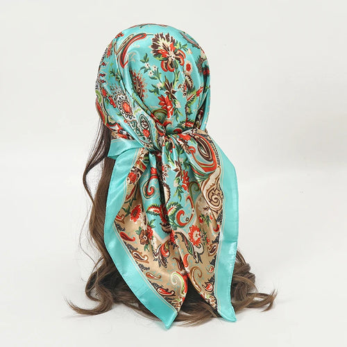 Satin Square Scarf Women Muslim Hijab Elegant 2023 Print Silk