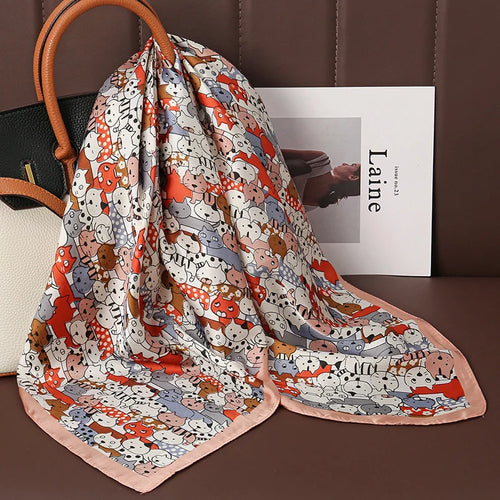 Luxury Print Satin Silk Square Scarf for Women Shawl Hijab Neckerchief