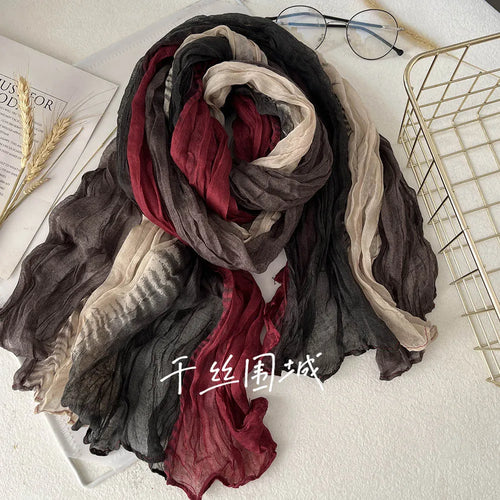 New Scarf Cotton Hemp Gradient Blue Autumn Winter Retro Versatile