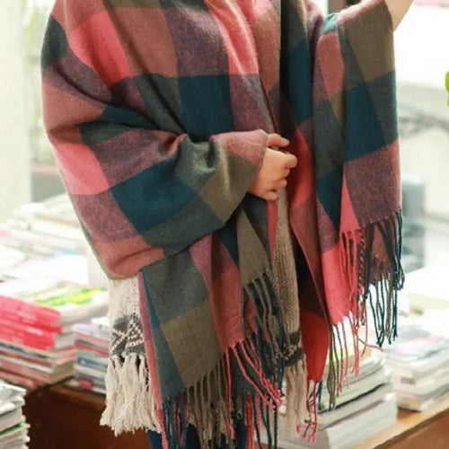 Winter Female Lattice Imitation Cashmere Scarf Autumn And Winter Thick