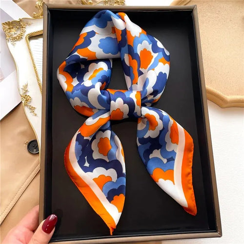 Luxury Print Silk Feeling Square Scarf Women Spring Neck Tie Shawl