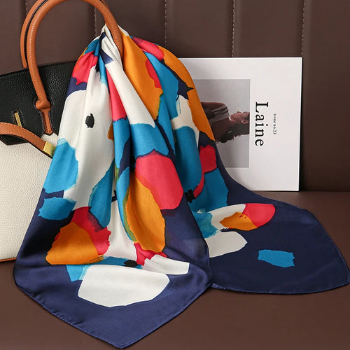Luxury Print Satin Silk Square Scarf for Women Shawl Hijab Neckerchief