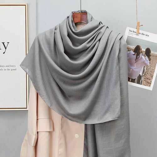 Plain Stripe Cotton Scarf for Women Winter Warm Tassel Linen Pashmina