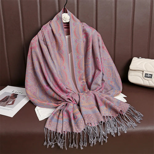 Women Paisley Scarf Cashmere Feeling Pashmina Shawls Tassel Hijab Head