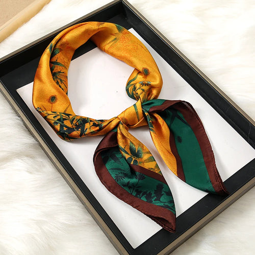 Luxury Print Satin Silk Square Scarf for Women Shawl Hijab Neckerchief